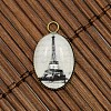 13x18mm Oval Tempered Glass Cabochons and Antique Bronze Brass Pendant Settings for Eiffel Tower Pendant Making DIY-X0089-NF-3