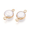 Electroplated Natural Keshi Pearl Flat Round Connector Charms LS-PEAR-S018-02C-04-2