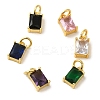 Rectangle Brass Glass Charms KK-R162-066G-1