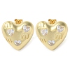 Heart Brass Micro Pave Clear Cubic Zirconia Stud Earrings EJEW-A034-06G-1