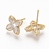 Brass Clear Cubic Zirconia Stud Earrings X-ZIRC-Q021-080G-NF-1