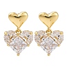 Rack Plating Heart Brass Micro Pave Clear Cubic Zirconia Dangle Stud Earrings EJEW-H147-18G-4
