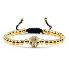 Adjustable Sweet and Cool Couples Brass Micro Pave Cubic Zirconia Leopard Braided Bead Bracelets for Women LY5940-3-1