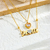 304 Stainless Steel Pave Clear Cubic Zirconia Mom Heart Pendant Double Layer Necklaces for Mother's Day WG85AFE-01-2