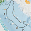 Ocean Theme Alloy and Natural Shell Starfish Shell Shaped Charm Waist Chains with Alloy Buckle AJEW-WH20019-31-7