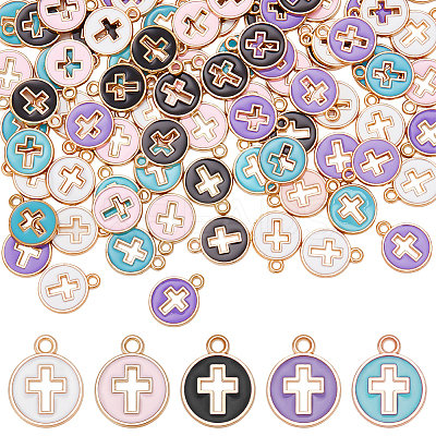 100Pcs 5 Colors Light Gold Plated Alloy Enamel Pendants ENAM-AR0001-73-1