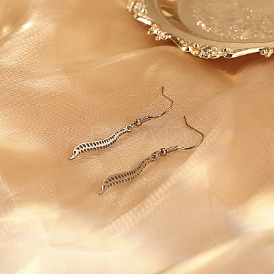 304 Stainless Steel Spine Dangle Earrings WC7930-1-1