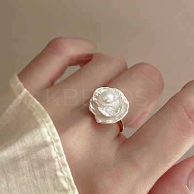 Flower Natural Freshwater Baroque Pearl with Brass Cuff Rings for Women FS-WG89D29-01-1