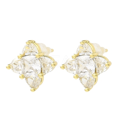 Rhombus Brass Micro Cubic Zirconia Stud Earrings EJEW-L270-20G-01-1