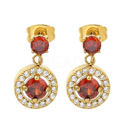 Ion Plating(IP) 304 Stainless Steel Micro Pave Cubic Zirconia Dangle Stud Earrings EJEW-H018-04G-03-1