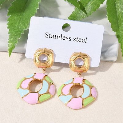 304 Stainless Steel Enamel Dangle Stud Earrings for Women EJEW-F353-01G-01-1