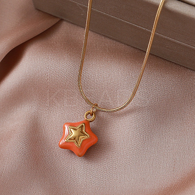 Vintage 304 Stainless Steel Enamel Double-Sided Star Pendant Necklaces for Women SX6547-1