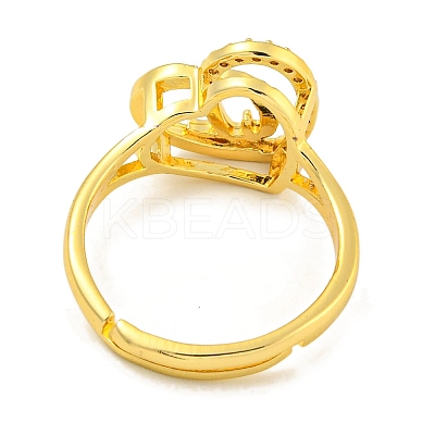 Heart with Letter Rack Plating Brass Micro Pave Cubic Zirconia Adjustable Rings for Women RJEW-I105-06G-Q-1
