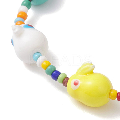 Rabbit Porcelain & Glass Seed Beads Stretch Bracelets for Women BJEW-TA00705-1