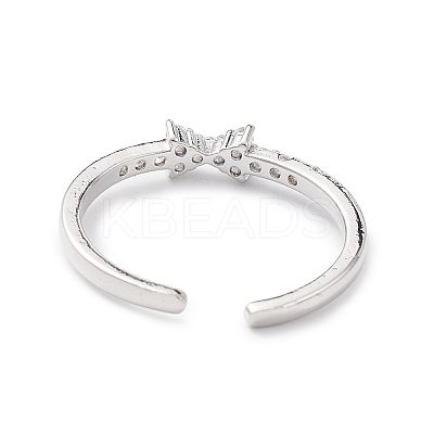 Clear Cubic Zirconia Bowknot Open Cuff Ring RJEW-C056-06P-1