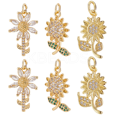 12Pcs 3 Style Brass Micro Pave Cubic Zirconia Pendants KK-BBC0002-98-1