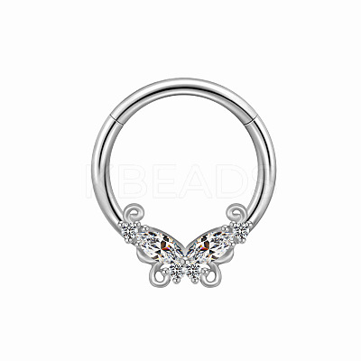 304 and 316 Surgical Stainless Steel Cubic Zirconia Butterfly Nipple Rings WGE628F-07-1