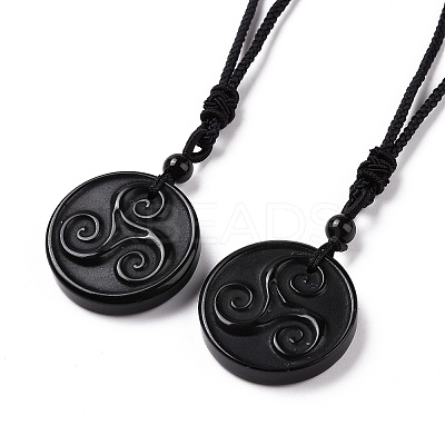 Natural Gemstone Triskele/Triskelion Pendant Necklace with Nylon Cord for Women NJEW-E091-01-1