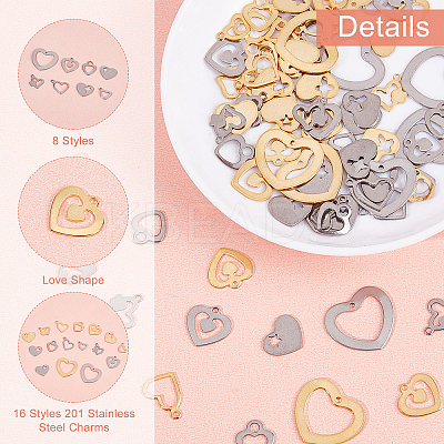 96Pcs 16 Style 201 Stainless Steel Charms & Pendants STAS-PH0004-30-1