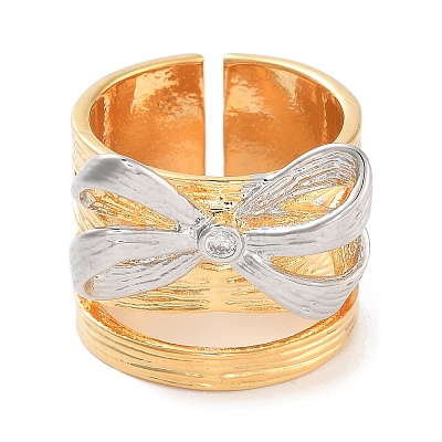 Brass Bowknot Open Cuff Ring RJEW-C102-18GP-1
