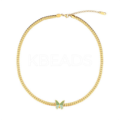 304 Stainless Steel Butterfly Pendant Necklace with Cuban Link Chains GO5113-5-1
