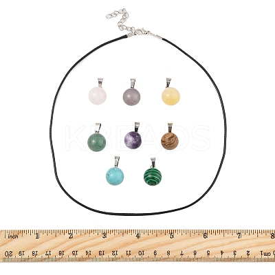 DIY Natural & Synthetic Gemstone Round Pendant & Waxed Cord Pendant Necklace Making Kits DIY-FS0008-47-1