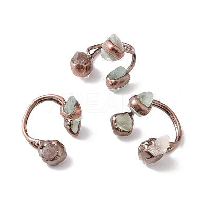 Natural Gemstone & Quartz Crystal Irregular Nugget Open Cuff Ring RJEW-I082-07R-1