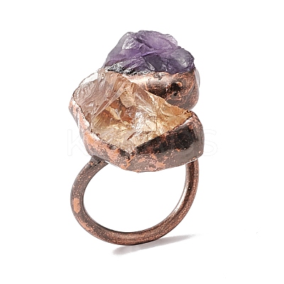 Natural Citrine & Amethyst Irregular Nugget Open Cuff Ring RJEW-I082-08R-02-1