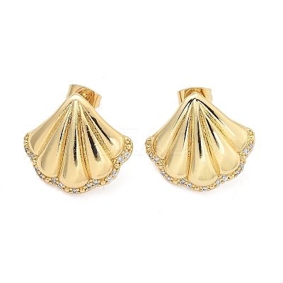 Brass Clear Cubic Zirconia Stud Earrings EJEW-Q017-05B-G-1