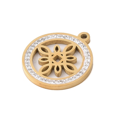 Preserved Fresh Flower 304 Stainless Steel Rhinestone Pendants STAS-S139-01G-09-1