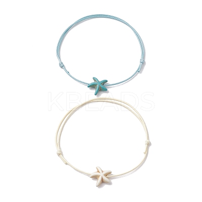 2Pcs 2 Styles Waxed Polyester Braided Bead Bracelets BJEW-JB11106-1
