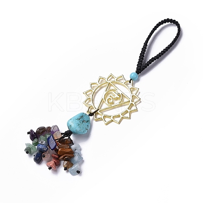 Natural Raw Turquoise & Mixed Stone Chips Tassel Pendant Decorations HJEW-P014-01G-07-1