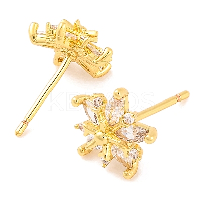 Brass Micro Pave Clear Cubic Zirconia Stud Earrings for Women EJEW-U015-09G-1