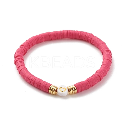 Handmade Polymer Clay Heishi Beads Stretch Bracelets Set with Heart Pattern Beads for Women BJEW-JB07449-1