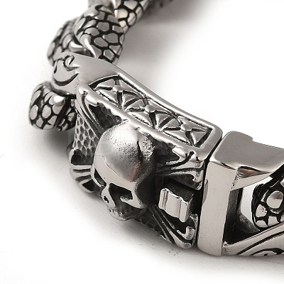 304 Stainless Steel Skull Cuban Link Chain Bracelets for Women Men BJEW-Q341-05C-AS-1