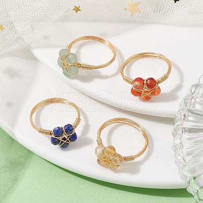 4Pcs 4 Style Natural Mixed Gemstone Star Finger Rings RJEW-TA00086-1