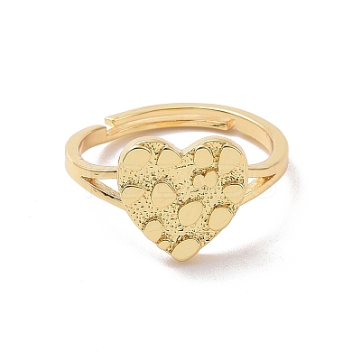 Brass Heart Adjustable Ring for Valentine's Day RJEW-P034-09G-1