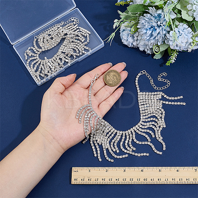 2Pcs Bohemian Brass Full Crystal Rhinestone Tassel Anklets for Women AJEW-PH0007-81S-1