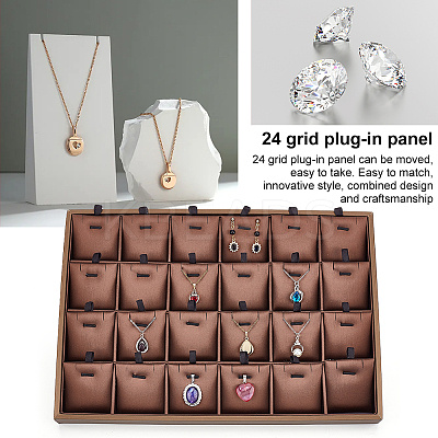 24-Slot Rectangle Imitation Leather Pendant Display Trays PDIS-WH0003-02-1