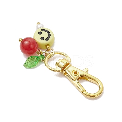 6Pcs Smiling Face Acrylic & Natural Lemon Jade & Quartz & Amethyst & Rose Quartz & Quartz Crystal & Dyed Malaysia Jade Pendant Decorations HJEW-JM03151-1