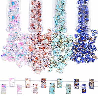 320Pcs 4 Colors 2-Hole Opaque Glass Seed Beads SEED-CN0001-22-1