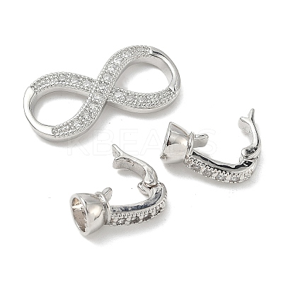 Brass Micro Pave Clear Cubic Zirconia Fold Over Clasps KK-U059-33P-1