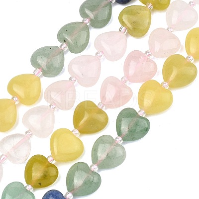 Gradient Color Natural Rose Quartz & Quartz Crystal & Lemon Jade & Blue Aventurine & Green Aventurine Beads Strands G-B185-A11-1