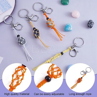 4Pcs  4 Colors Macrame Fringe Braided Keychain AJEW-SW00014-03-1