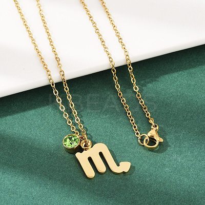304 Stainless Steel Glass Drill Birth Stone Constellation Pendant Necklaces LS-STAS-D305-08G-H-1
