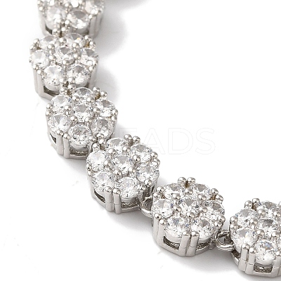 Rack Plating Brass Pave Cubic Zirconia Flower Link Necklaces for Women NJEW-B108-01P-02-1