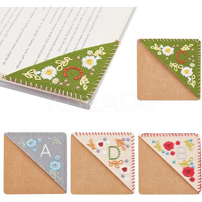 4Pcs 4 Style Felt & Kraft Paper Embroidery Corner Bookmarks FIND-OC0002-34-1