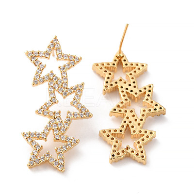Star Long Brass Earrings ZIRC-Z018-23G-1