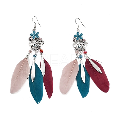 Flower & Feather Alloy Chandelier Earrings EJEW-G426-04AS-1