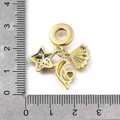 Brass Pave Blue Cubic Zirconia European Dangle Charms KK-Q066-06G-1